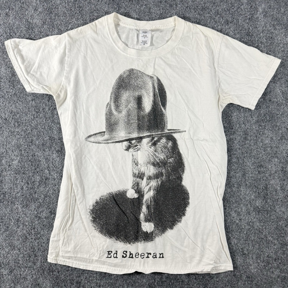 Ed Sheeran Cat In A Hat Shirt Mens Small White Official Merch Graphic